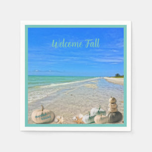 Sanibel Island Florida Beach with Fall Pumpkins  Napkin