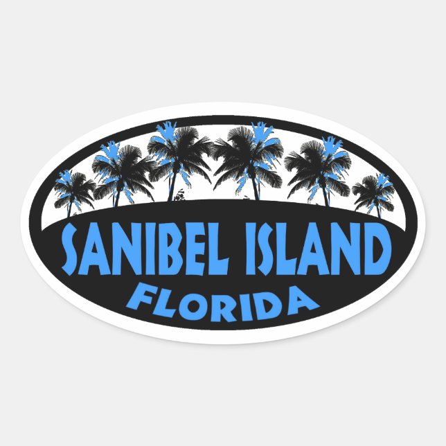 Sanibel Island Florida blue palms Oval Sticker (Front)
