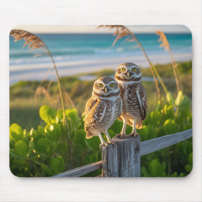 Sanibel Island Florida couple of burrowing owl Mouse Pad (Front)