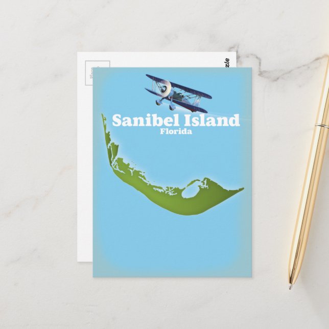 Sanibel Island Florida map Postcard (Front/Back In Situ)
