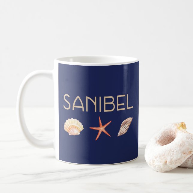 Sanibel Island Florida Seashells Blue Coffee Mug (With Donut)