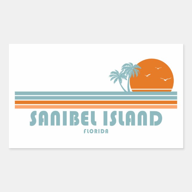 Sanibel Island Florida Sun Palm Trees Rectangular Sticker (Front)