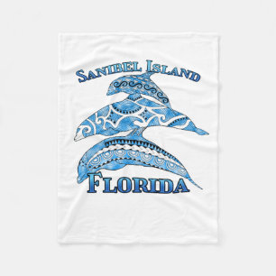 Sanibel Island Florida Vacation Tribal Dolphins Fleece Blanket