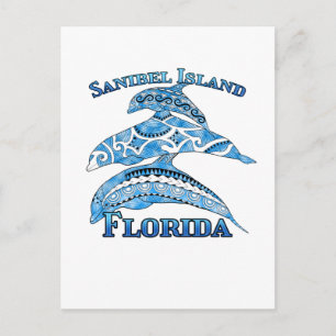 Sanibel Island Florida Vacation Tribal Dolphins Postcard
