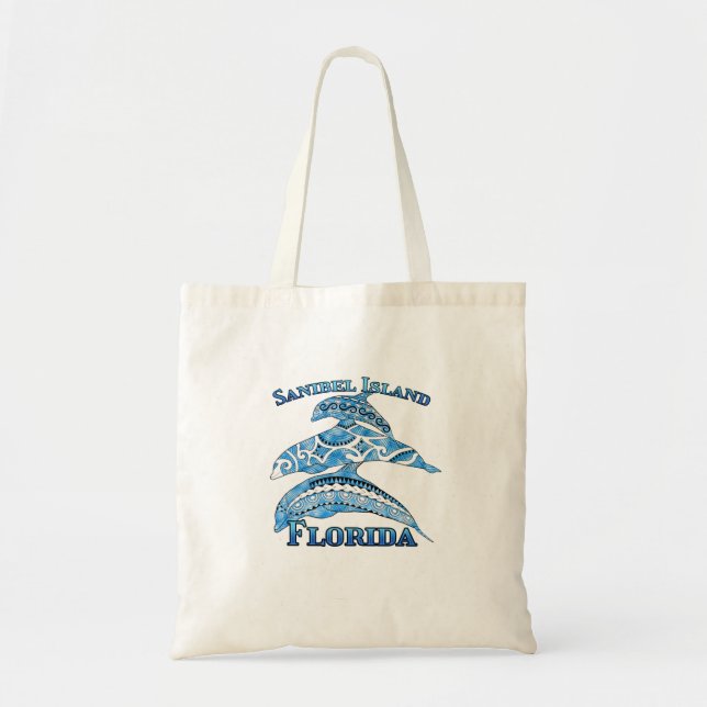 Sanibel Island Florida Vacation Tribal Dolphins Tote Bag (Front)