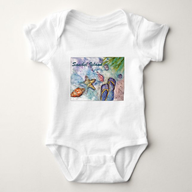 Sanibel Island Watercolor Florida Art Baby Bodysuit (Front)