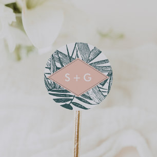 Sanibel   Tropical Botanical Wedding Monogram Classic Round Sticker