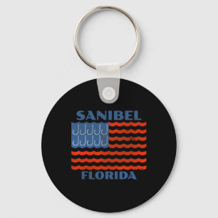 Sanibel Vintage Fishing American Flag Fish Hooks  Key Ring