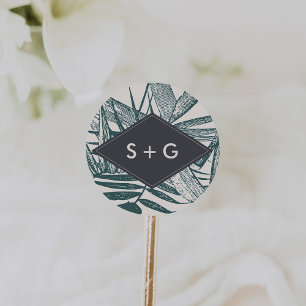 Sanibel Vintage Tropical Wedding Monogram Classic Round Sticker