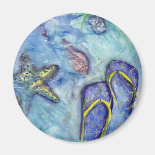 Sanidbel Sandals Watercolor Flip Flops Beach Theme Magnet