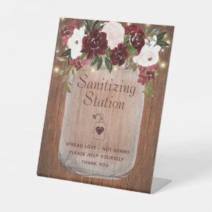 Sanitising Station Burgundy Blush Rustic Floral  Pedestal Sign