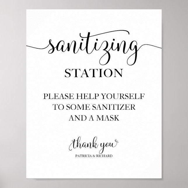  Sanitising Station Chic Calligraphy Wedding Sign (Front)