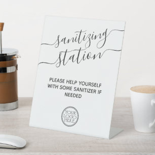 Sanitising station minimal modern with logo safety pedestal sign