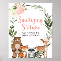 Sanitising station pink floral woodland shower