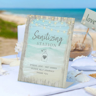 Sanitising Station Rustic Beach Ocean Coastal Pedestal Sign