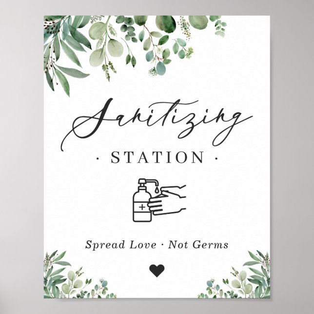 Sanitising Station Sign Greenery Eucalyptus Leaves (Front)