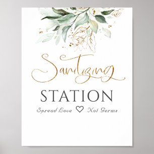 Sanitising Station Sign Greenery Eucalyptus Leaves