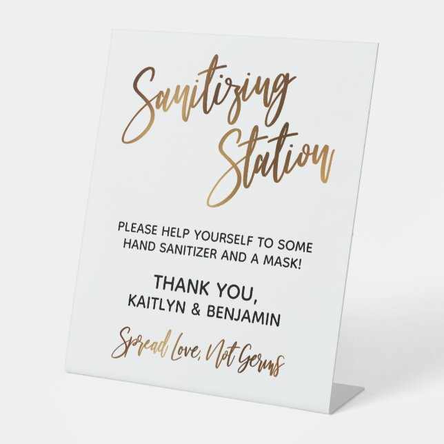 Sanitising Station Simple Gold Typography Pedestal Sign (Front)