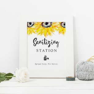 Sanitising Station Sunflower Wedding Watercolor Poster