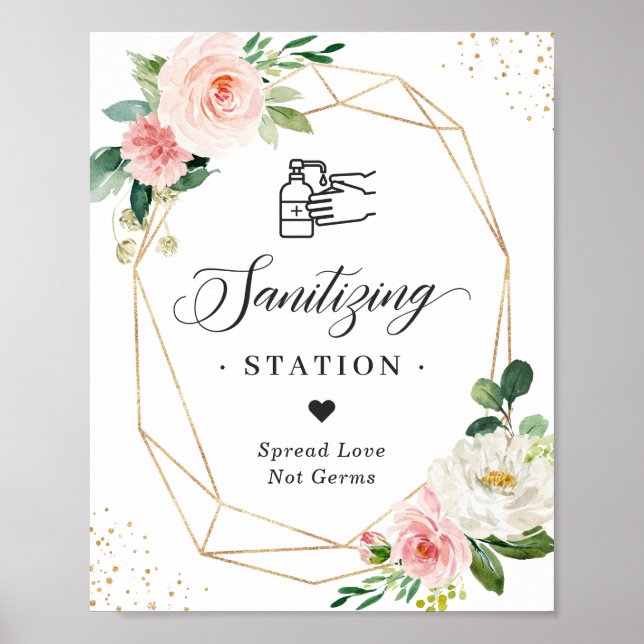 Sanitising Station Wedding Blush Floral Geometric Poster (Front)