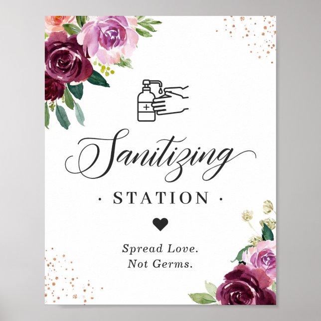 Sanitizing Station Sign Lilac Plum Purple Floral (Front)