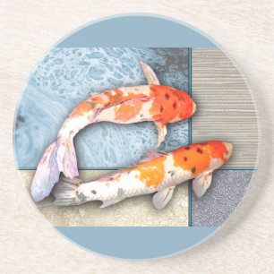 Sanke Koi Twins in Oriental Collage Pool Coaster