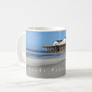 Sankt Peter Ording House on stilts photo with text Coffee Mug