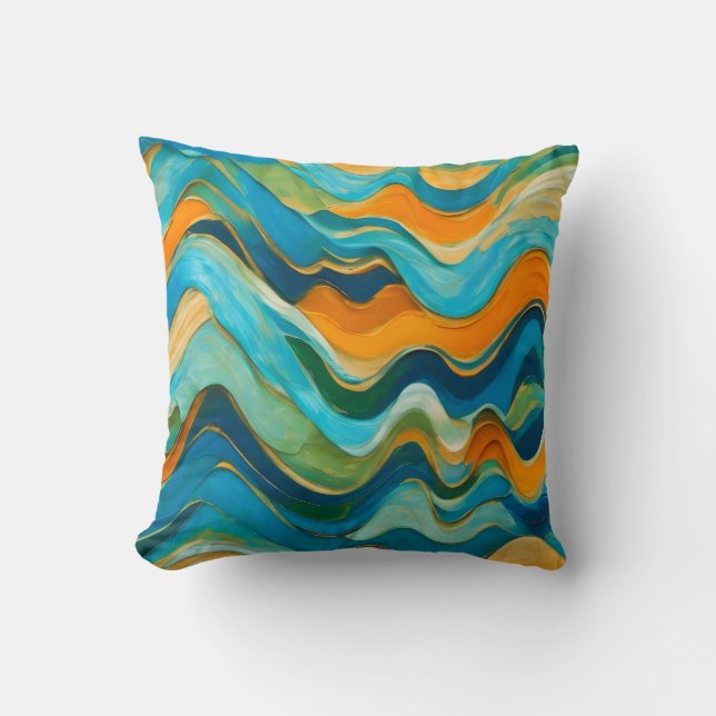 "Sanlúcar" Blue Green Orange Waves Cushion (Front)