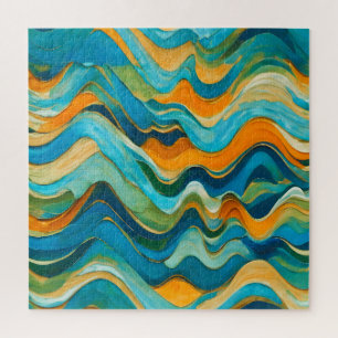 "Sanlúcar" Blue Green Orange Waves Jigsaw Puzzle