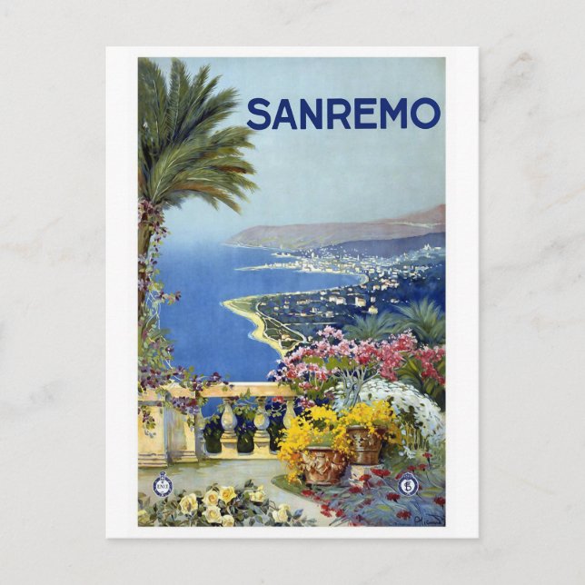 "Sanremo" Vintage Travel Poster Postcard (Front)
