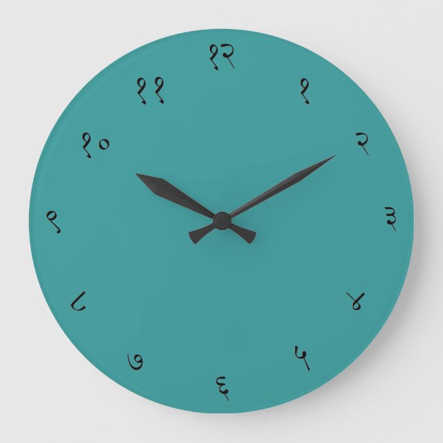 Sanskrit Wall Clock Large Round (teal) (Front)
