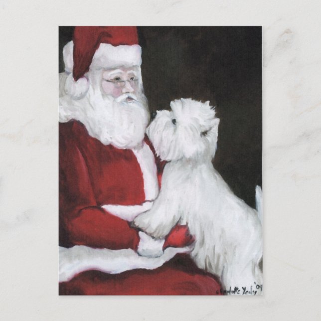 Sant and West Hihland Terrier Dog Art Postcard (Front)