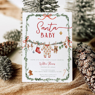 Sant Baby Clothesline Winter Baby Shower Invitation