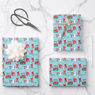 Sant Clause Christmas Golf Fun Wrapping Paper Sheet