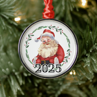 Santa 2025 metal ornament