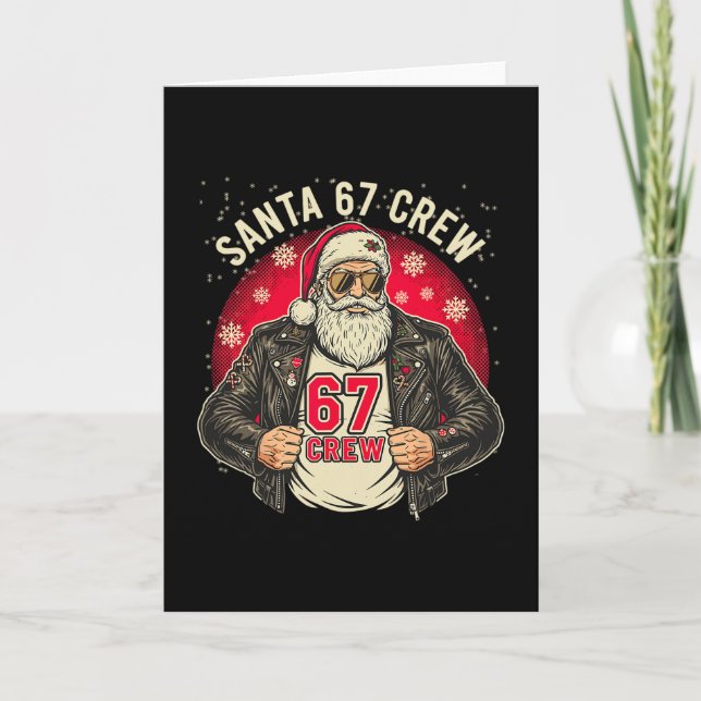 Santa 67 Crew Funny Christmas Leather Jacket Tee  Card (Front)