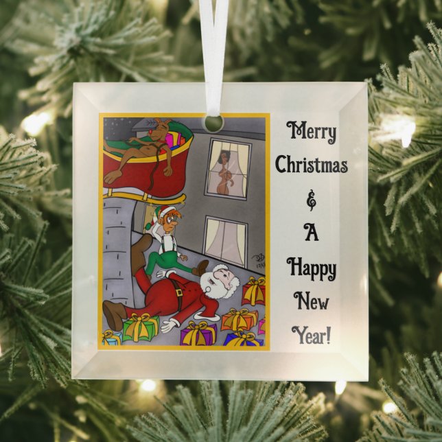Santa Accident Funny Glass Ornament (Insitu)