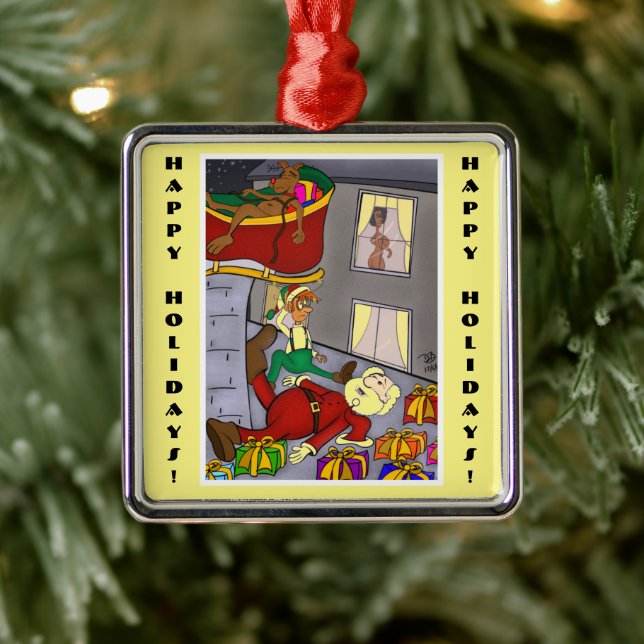 Santa Accident Funny Metal Ornament (Tree)