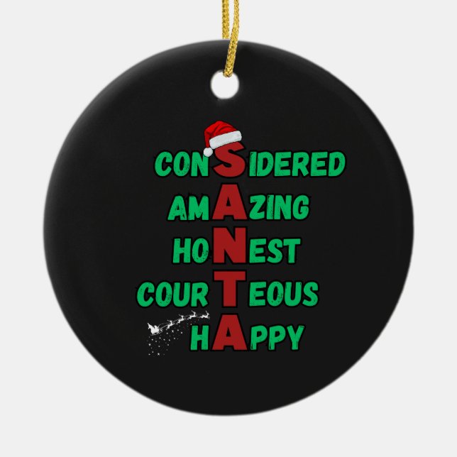 Santa Acrostic Christmas Holiday Festive Cheer Mer Ceramic Ornament (Front)