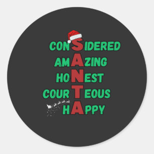 Santa Acrostic Christmas Holiday Festive Cheer Mer Classic Round Sticker