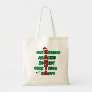 Santa Acrostic Christmas Holiday Festive Cheer Mer Tote Bag