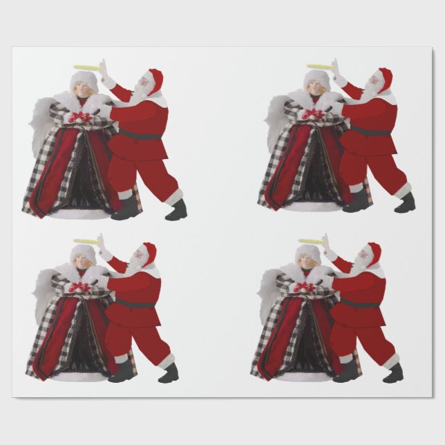 Santa Adjusting a Halo Wrapping Paper (Flat)