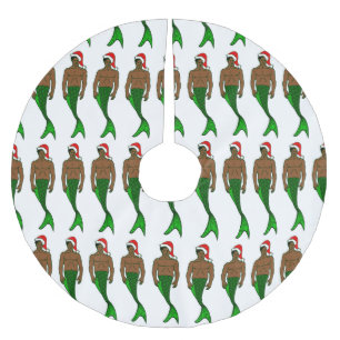 santa african black merman christmas mermaid brushed polyester tree skirt