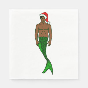 santa african black merman christmas mermaid napkin