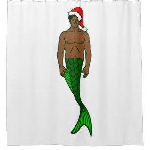 santa african black merman christmas mermaid shower curtain