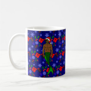 santa african black merman ugly xmas mermaid gifts coffee mug