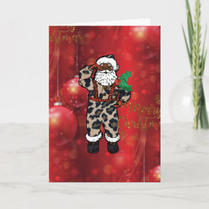 santa african leopard claus red holiday card