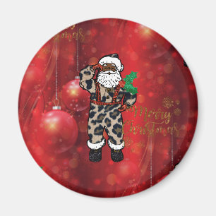 santa african leopard claus red magnet