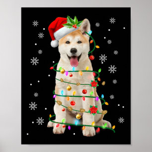 Santa Akita Christmas Lights Xmas Dog Lover Men Wo Poster