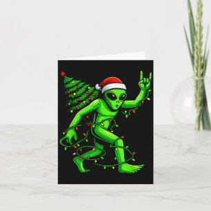 Santa Alien Christmas Tree Xmas Lights Funny Ufo  Card